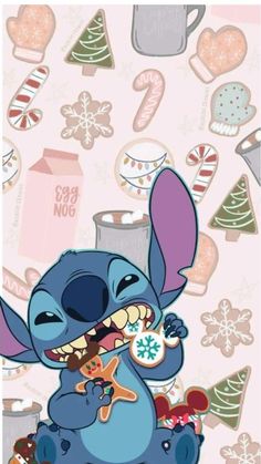 an image of stitchy eating cookies and drinking milk