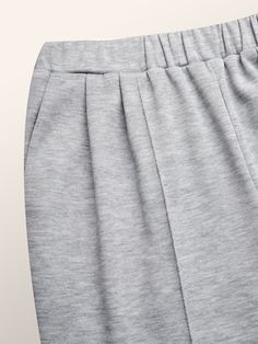 Gray Stretch Straight Pants, Gray Pants With Side Pockets, Chic Gray Cotton Bottoms, Gray Ankle-length Loungewear Bottoms, Gray High-waist Wide Leg Pants With Elastic, Gray Stretch Trousers, Gray High-waist Bottoms With Elastic Waistband, Chic Gray Relaxed Fit Bottoms, Stretch Dress Pants With Elastic Waistband