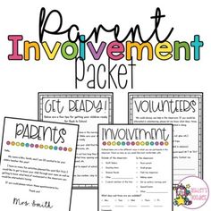 the parent involvement packet for parents and their child's needs is shown in three different colors