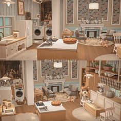 this is an image of a kitchen and living room in a doll house with furniture