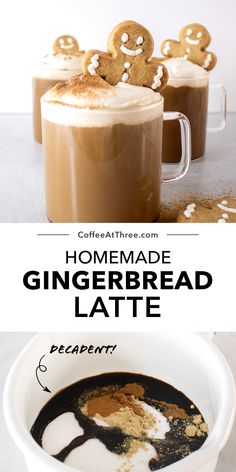 homemade gingerbread latte recipe in a mug with whipped cream and cookies on top