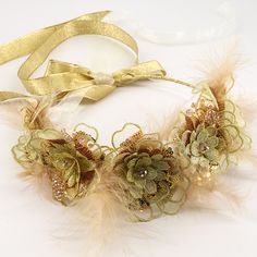 Designer Girls Flower Crowns for EID and special occasions Hair Garland, Designer Headbands, Gold Hair Accessories, Chiffon Flower, Designer Kids, Crystal Headband, Chiffon Flowers, Fairy Princesses, Gold Thread