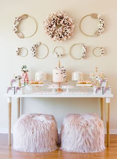 an instagram photo with two stools and some decorations on the wall above it