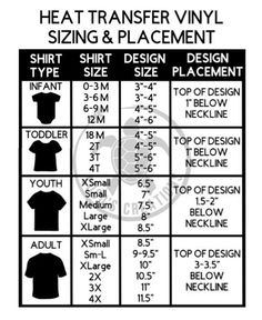 the heat transfer vinyl shirt sizes and placement