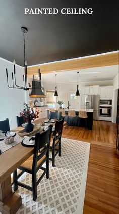 I Black Ceiling Dining Room Ideas, Black Dining Room Ceiling, Black Ceiling Kitchen, Black Painted Ceiling, Small Bathroom Update, Painting A Ceiling