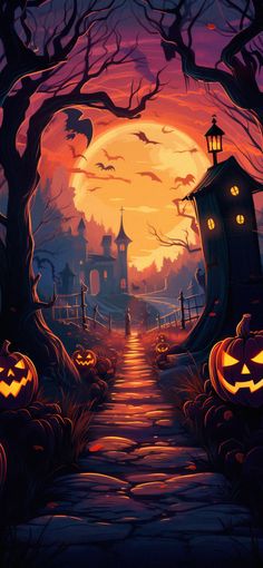 an image of a halloween scene with pumpkins