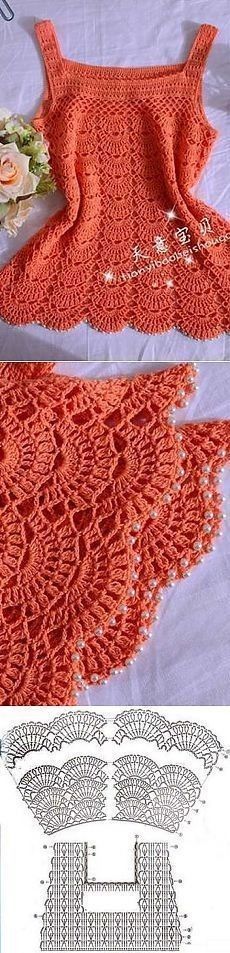 an orange crocheted shawl is shown next to the knitting pattern for it