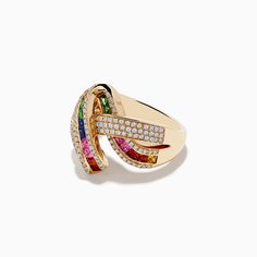 Effy Watercolor 14k Yellow Gold Multi Sapphire and Diamond Ribbon Ring Diamond Ribbon, Ribbon Ring, Multi Sapphire, Yellow Stone, Gold Yellow, Round Diamonds, Gold Metal, Sapphire, Jewelry Design