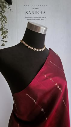 Handwoven Soft Silk Sari in Dark Maroon with Light Gold & Silver Arrow Designed Vertical Buttis • • #kanjivarampattusareesonline #silksarees #kanjivaramsilksarees #kanjivaram #softsilk #softsilksaree #softsilksarees #softsilksareesonline #indiansaree #indiansarees #southindianfashion #softsilkpattusaree #lmaroonsilksari  #checkeredsilksari #checkered #maroon #goldandsilver #arrows Maroon Silk Saree, Saree Inspiration, Traditional Silk Saree, Silver Arrow, Dark Maroon, Vogue India, Designer Outfits, Modern Staircase, Desi Girl