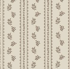 a beige and brown striped wallpaper with small leaves on the side, in an ornate pattern