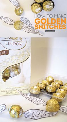 an advertisement for lindor chocolates with gold foiled candies in the packaging