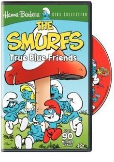 the smurfs true blue friends dvd with an image of a mushroom on it