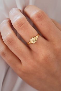 signet initial ring, dainty ring, signet ring Materials: 925 sterling silver 18k gold vermeil Indian Gold Necklace Designs, Indian Gold Necklace, Ring Initial, Gold Jewelry Outfits, Class Rings, Gold Necklace Indian, Zierlicher Ring, Ring Inspo, Bronze Ring