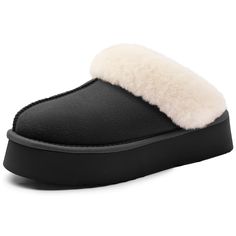 PRICES MAY VARY. WARM & COMFY: All-around fuzzy faux fur lining and breathable microsuede upper keep away from coldness and prevent sweat or odors. An extended plush wool-like fur collar wraps your feet in warmth, making these slippers luxurious and stylish. OUTDOOR & INDOOR: Latest Gen EVA foaming technology creates better flexibility, lightweight and anti-slip platform outsole, without any damage to the wood floor or noise to people, preventing indoor and outdoor slipping. COZY FOOTBED: Premiu Faux Fur Slippers With Round Toe For Winter, Faux Fur Round Toe Slippers For Winter, Faux Fur Round Toe Winter Slippers, Winter Faux Fur Lined Slippers, Winter Slippers With Plush Lining, Winter Sheepskin Slippers With Faux Fur Lining, Winter Faux Fur Slippers With Scuffs, Comfortable Winter Slippers With Faux Fur Trim, Cozy Suede Slippers For Winter