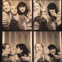 black and white photograph of four women kissing each other