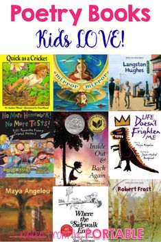 many children's books are shown with the words poetry books kids love