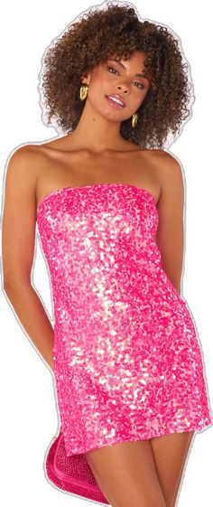 Pink Strapless Sequin Dress For Night Out, Strapless Pink Sequin Dress For Party Season, Pink Strapless Sequin Dress For Spring, Pink Strapless Sequin Dress For Party Season, Strapless Mini Dress With Contrast Sequins, Glamorous Pink Strapless Dress With Sequins, Strapless Sequin Dress For Spring Homecoming, Spring Party Sequin Tube Top, Sequin Dress For Bachelorette Party