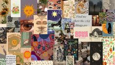 a collage of many different images with words and pictures on them, including sunflowers