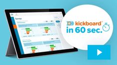 a tablet with the kickboard in 60 seconds logo on it and an image of a clock