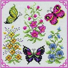 cross stitch pattern with flowers and butterflies