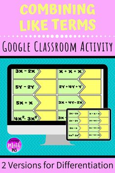 a computer screen with the words google classroom activity on it, and two versions for different levels