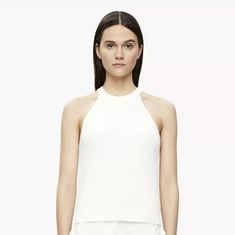 Gorgeous Knit Ribbed Halter Tank Easy To Pair And Will Go With All Outfits Closet Staple! Elegant White Fine Knit Top, White Stretch Chic Knit Top, Elegant White Stretch Knit Top, White Fitted Textured Knit Top, Chic White Ribbed Knit Top, Elegant White Knit Top, Chic White Textured Knit Top, White Fine Knit Top For Spring, Spring White Fine Knit Top