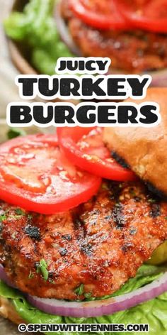 juicy turkey burgers with tomatoes and lettuce