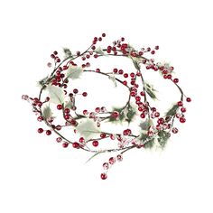 holly and berry garland on white background