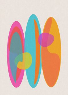 an image of three abstract shapes on a white background with orange, pink, and blue colors