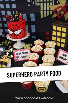 spider - man party food is displayed on a table