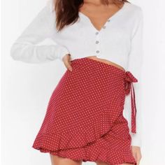 Nastygal Red Skort- Never Been Worn, Nwt Leather Pleated Skirt, Cute Skirt Outfits, Wrap Around Skirt, Womens Casual Outfits, Dot Print, Wrap Skirt, Skirt Outfits, Printed Skirts, Chic Outfits