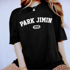 Park Jimin Bts Graphic Shirt 100% Cotton Black Kpop Letter Print Top, Black Kpop Tops With Letter Print, Black Kpop Summer Tops, Black Kpop Style Summer Top, Black Kpop Tops For Summer, Black Kpop T-shirt For Spring, Bts Tshirt Design Aesthetic, Jimin Shirt, Bts Clothes