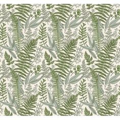 a green and white wallpaper with leaves