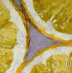 an abstract painting with yellow and white colors