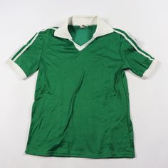 Vintage 70s Merrygarden Short Sleeve Soccer Shirt Soccer Shirt New Without Tags There Is A Spot On The Back Of The Sleeve Youth Large Green And White Measurements Are: 15.5 Inches Underarm To Underarm 23 Inches Top To Bottom 52% Cotton 48% Polyester Check Out My Other Items In My Store! Youth Bin Retro Green Collared T-shirt, Vintage Green Collared T-shirt, 80's Clothes, 80s Shirts, Brand Ideas, Soccer Uniforms, Soccer Shirt, 80s Outfit, Vintage Jerseys