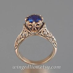 The ENCHANTED PRINCESS 14k rose gold engagement ring with Blue Sapphire Enchanted Princess, Ornate Ring, Mens Gemstone Rings, Fancy Jewelry Necklace, Cute Engagement Rings, Ring Styles, Princess Ring, Gold Rings Fashion, Rose Gold Engagement