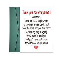 a card with the words thank you for everything written in red and black on it