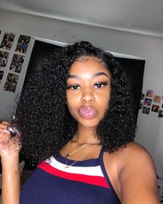 aspiring model ; only page 💅🏾 @leah.sorrell - 🍫✨ hair review uploaded on this wig on my channel, subscribe! - Insta Stalker Buy Wigs, Curly Bob Wigs, Curly Lace Front Wigs, Short Wigs, African Hairstyles, Long Curly