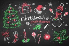 christmas chalk drawings on a blackboard