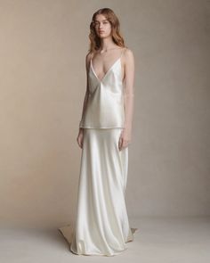 Bias cut silk wool camisole top with spaghetti straps and low back. Slip on styling. Styled with Dree skirt Danielle Frankel, Australian Brides, Contemporary Bride, Wedding Guest Style, She Girl, Wedding Fashion, Silk Wool, Bridal Designs, Low Back