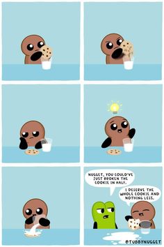 a comic strip with an image of a cartoon character eating food