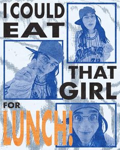 an advertisement for lunch with two girls wearing hats