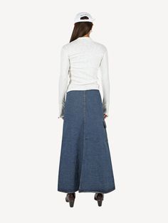 Ifomt Polly Denim Long Skirt Denim Relaxed Fit Skirt For Fall, Relaxed Denim Skirt For Fall, Relaxed Fit Denim Skirt For Fall, Fall Denim Stretch Skirt, Long Blue Denim Skirt For Fall, Blue Long Denim Skirt For Fall, Long Denim Blue Skirt For Fall, Denim Blue Long Skirt For Fall, Dark Wash Skirt For Fall