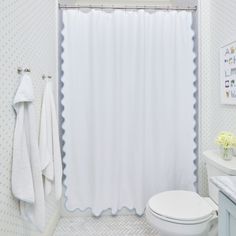 a white toilet sitting next to a shower curtain