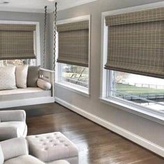 Curtains bedroom Textured Window Treatments, Bamboo Roman Shades, Window Molding, Sunroom Designs, Shade Store, Kitchen Blinds, Bamboo Blinds, Bamboo Shades, Woven Wood