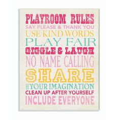 a bathroom wall with a sign that says playroom rules