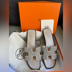 Authentic Hermes Oran Crystal Sandal. Color Tan. Size 37.5. Authentic Please Don’t Ask!!! Very Good Condition Very Hard To Find Crystal Sandals, Hermes Oran, Hermes Shoes, Hermes Paris, Hard To Find, Women's Shoes Sandals, Shoes Sandals, Women Shoes, Sandals