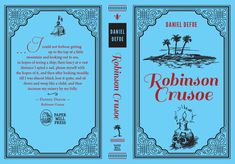 the front and back cover of robinson crusee by danielle jeffe, with an illustration of two palm trees