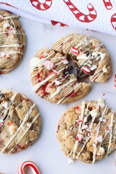 cookies with white chocolate drizzle and candy canes