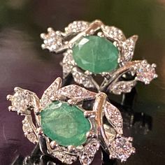 Beautiful And Classy High Quality Genuine Emerald Encrusted With Cubic Zirconia, Set In 925 Sterling Silver, Overlaid With 14 K White Gold! Timeless Beauty Will Only Get More Expensive! Over 27ctw Earrings, Emeralds Are Approximately 6x8mm Each. Jewelry Classy, Emerald Earrings, 925 Jewelry, Timeless Beauty, Cubic Zirconia, Emerald, Jewelry Earrings, 925 Sterling Silver, White Gold